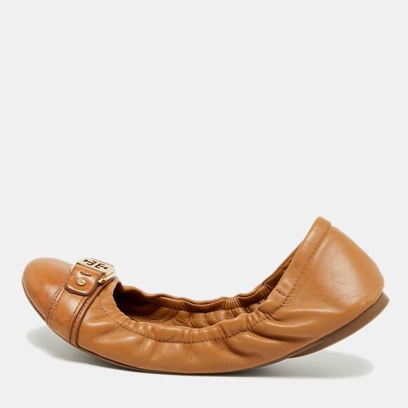 Tory Burch Ambrose Size 38.5 Brown Leather ScrunchBallet Flats